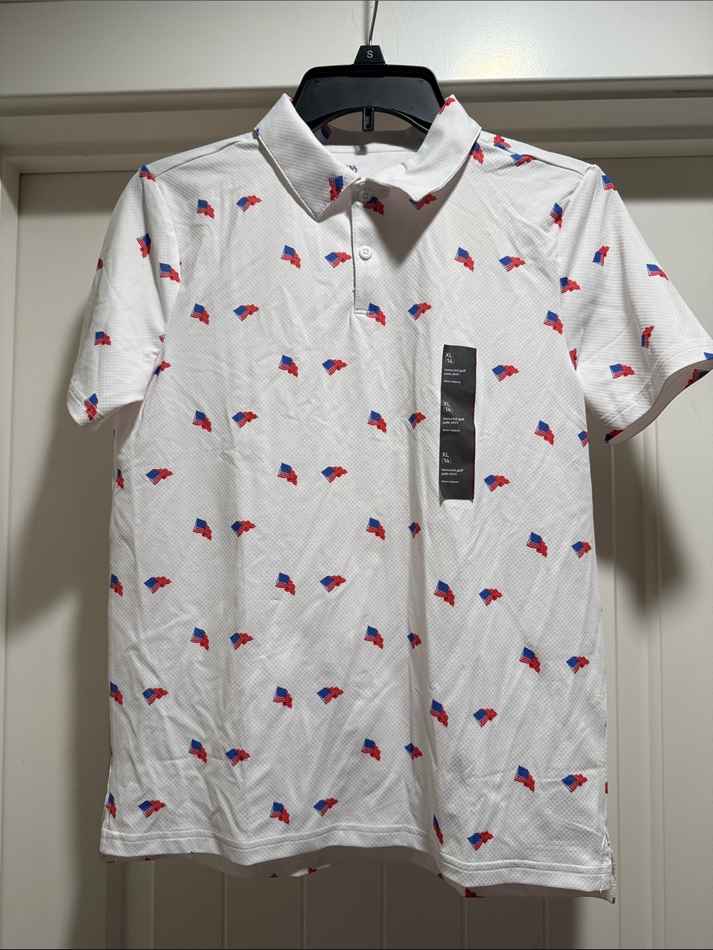 all in motion White Polo with American Flag Print